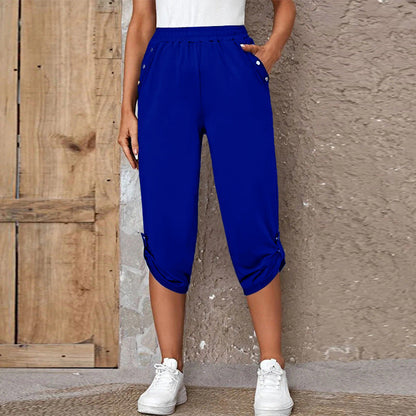 Fashion Casual Seven-point Elastic Pants Blue