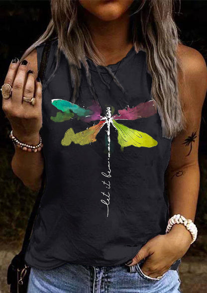 Let It Be Abstract Dragonfly O-Neck Tank Blue