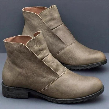 Round Toe Casual Women's Leather Boots Sleeve Martin Boots