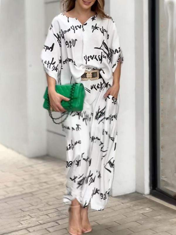 Letter Print Elegant Two-piece Suit