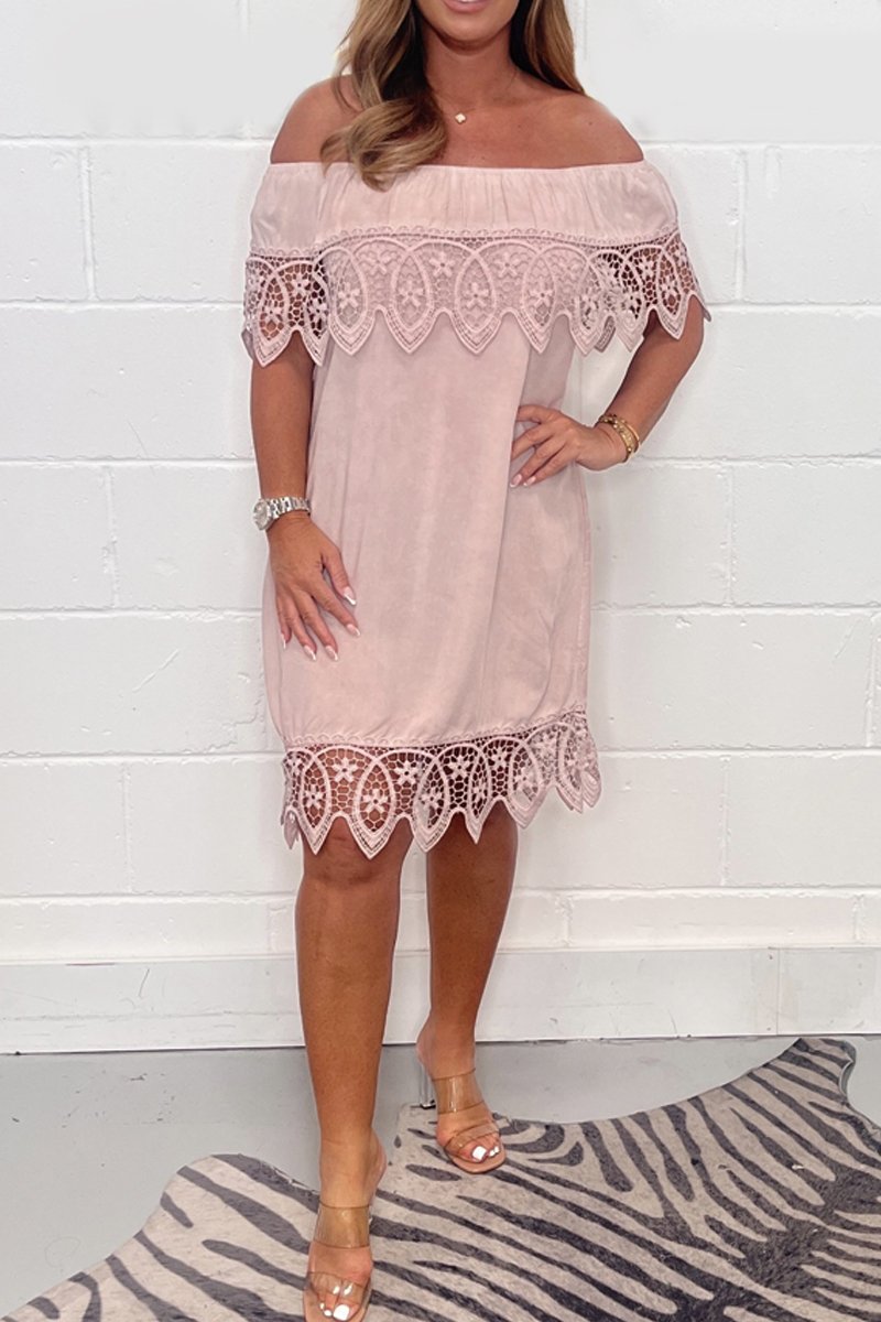 Distressed lace patchwork dress Pink