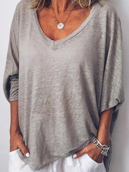 Heart Neck Dolman Sleeve T-Shirt Gray