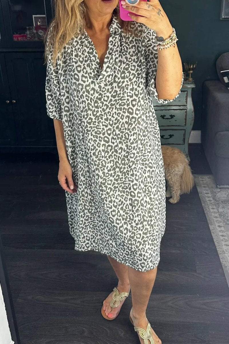 Women's Leopard Print Midi Dress Army green