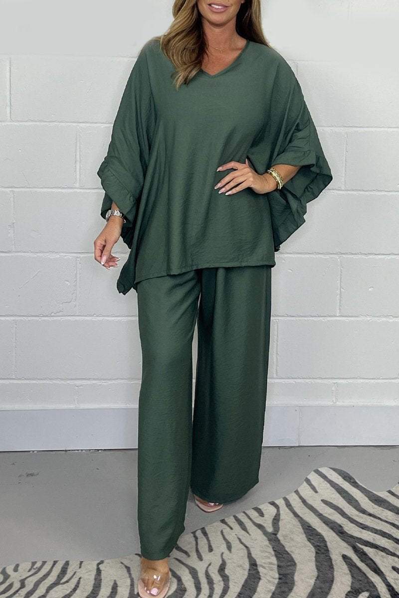 Casual satin suit Army green