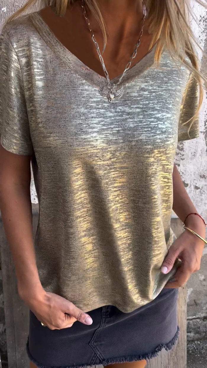 Round Neck T-shirt V-neck top gold