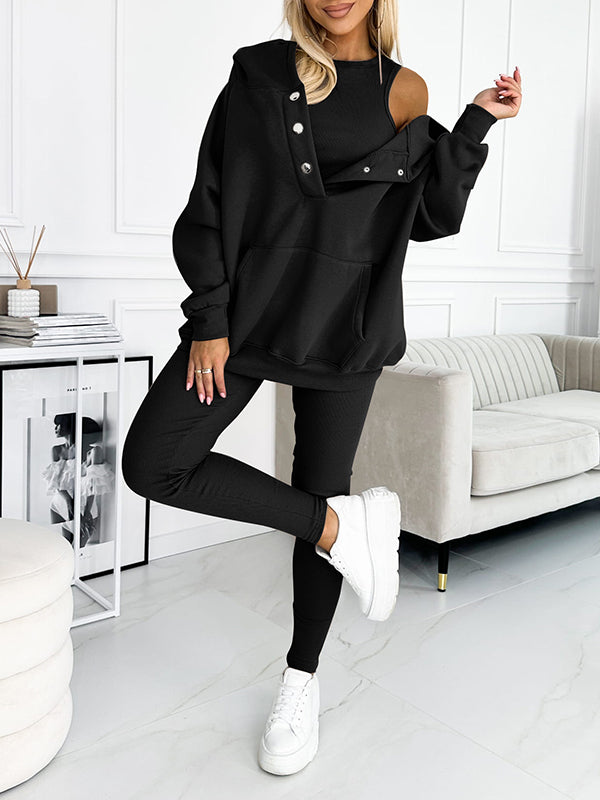 Casual and Comfortable Sweatshirt Suit sweater+vest+pants black