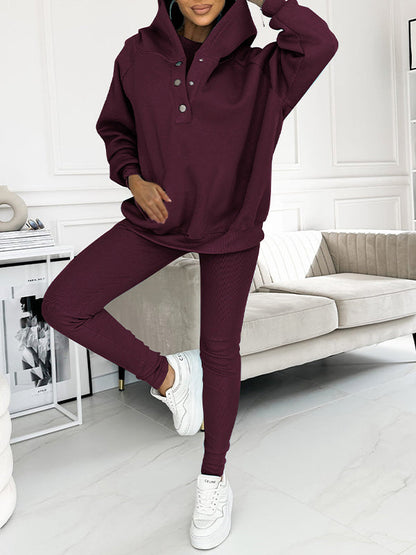 Hooded Casual and Comfortable Sweatshirt Suit dark purple Sweater + Pants