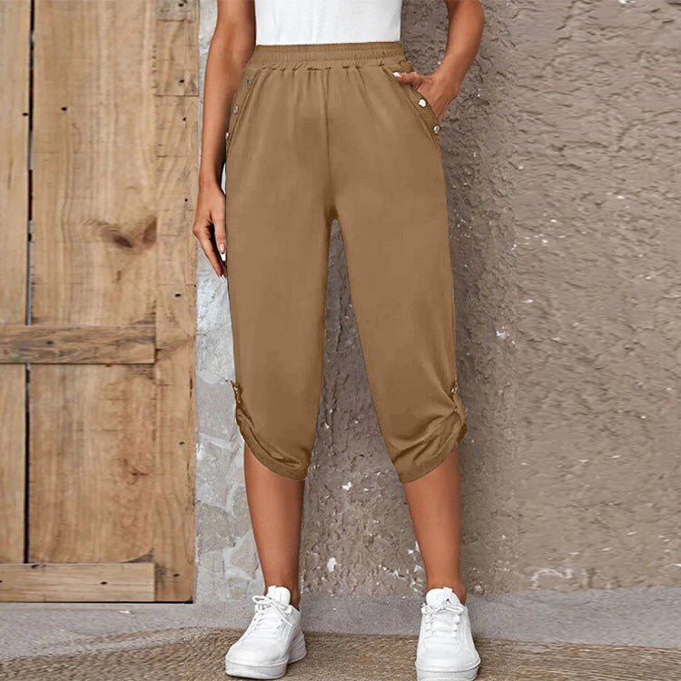 Fashion Casual Seven-point Elastic Pants Khaki