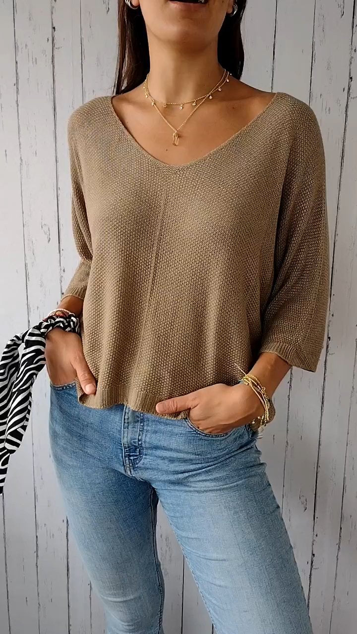 Knitted Mid-sleeve Casual Top