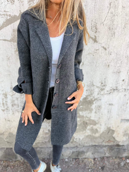 Casual Lapel Single-breasted Long Coat Gray