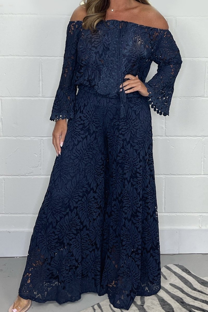 Casual lace suit Navy blue