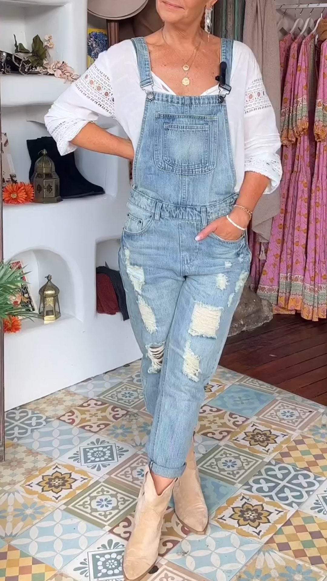 Women's Denim Ripped Casual Overalls