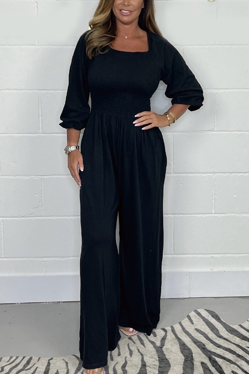 Casual solid color jumpsuit Black