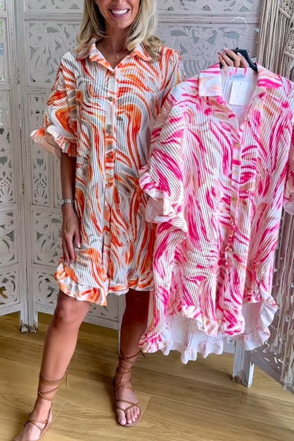 Casual printed shirt dress Pink