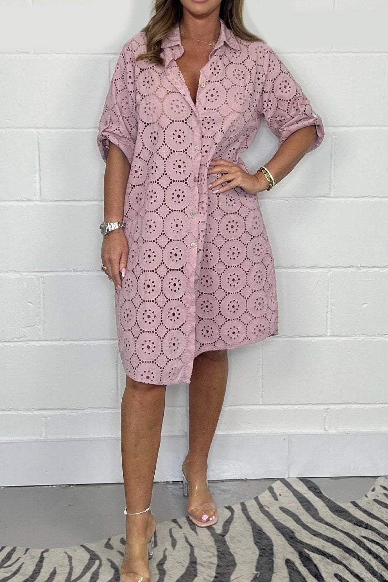 Lace beach shirt dress Pink