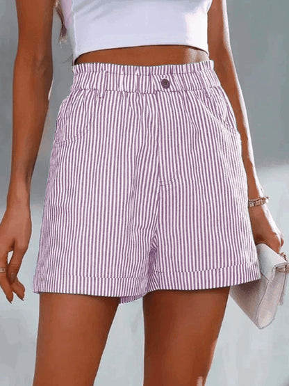 Loose Casual Striped Shorts Purple