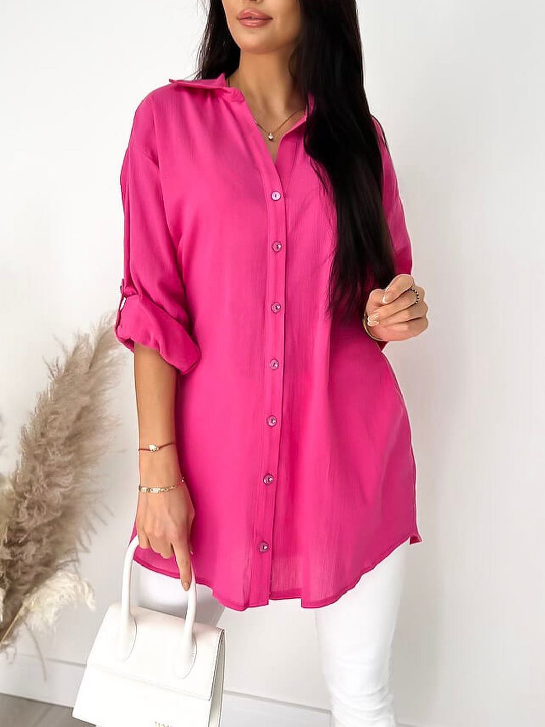 Women's Casual Solid Color Button Front Blouse