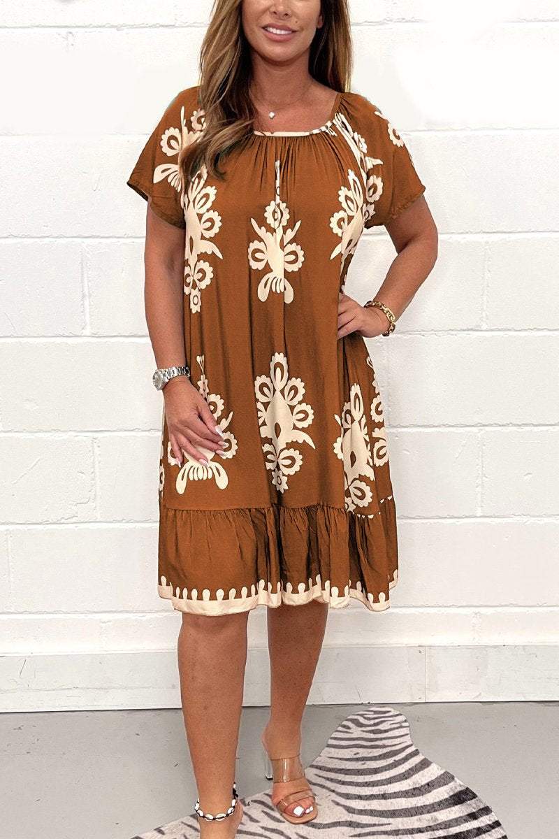 Printed short sleeve dress Caramel