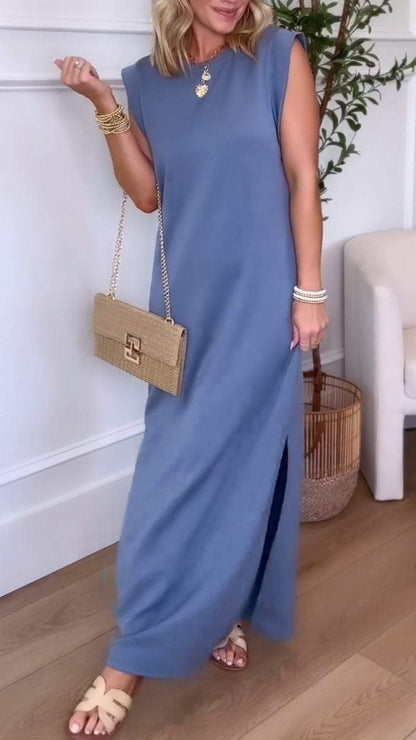 Women's Round Neck Sleeveless Slit Dress