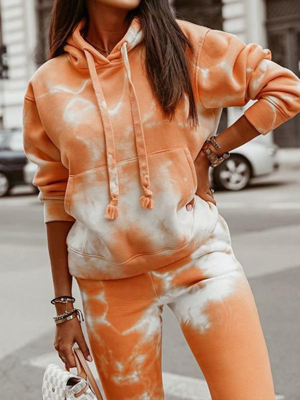 Tie-dye Loose Hooded Sweatshirt and Casual Pants Two-piece Set