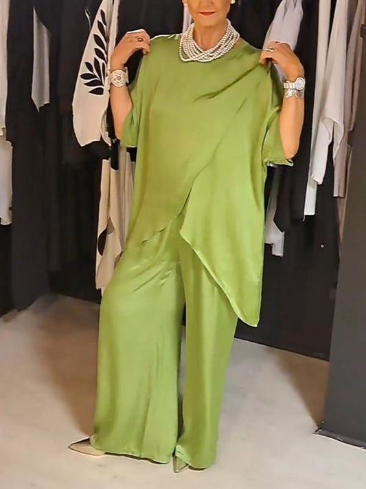 Casual Irregular Two-piece Set Green