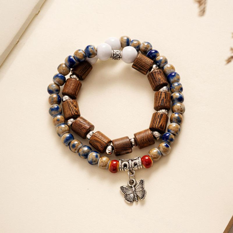 Glaze beads ceramic jewelry ethnic style bracelet small butterfly One Size