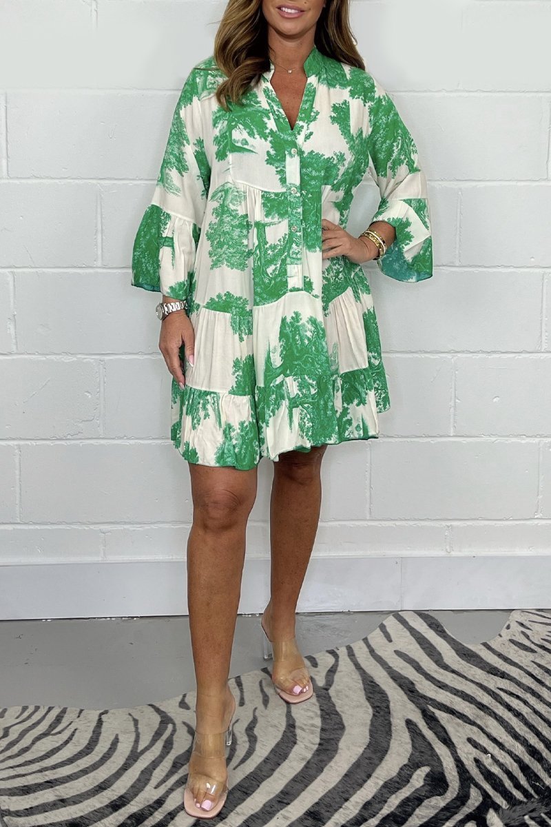 V-neck printed dress Green