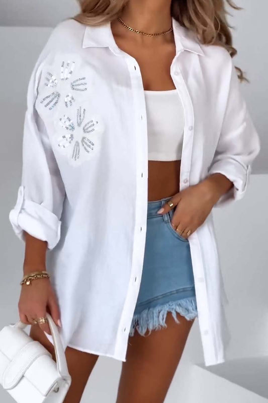 Sequin patchwork shirt White