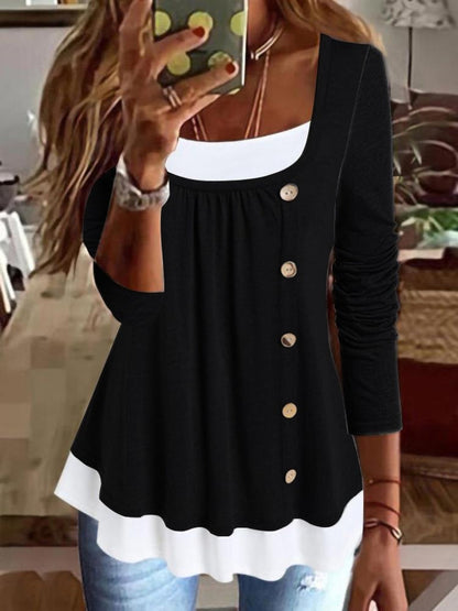 Casual Plain Button-Embellished Long-Sleeve Sweatshirts Black