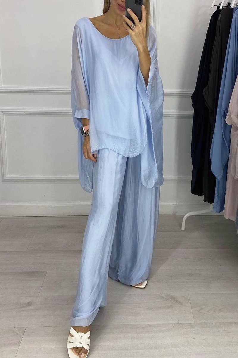 Chiffon solid color suit Light blue