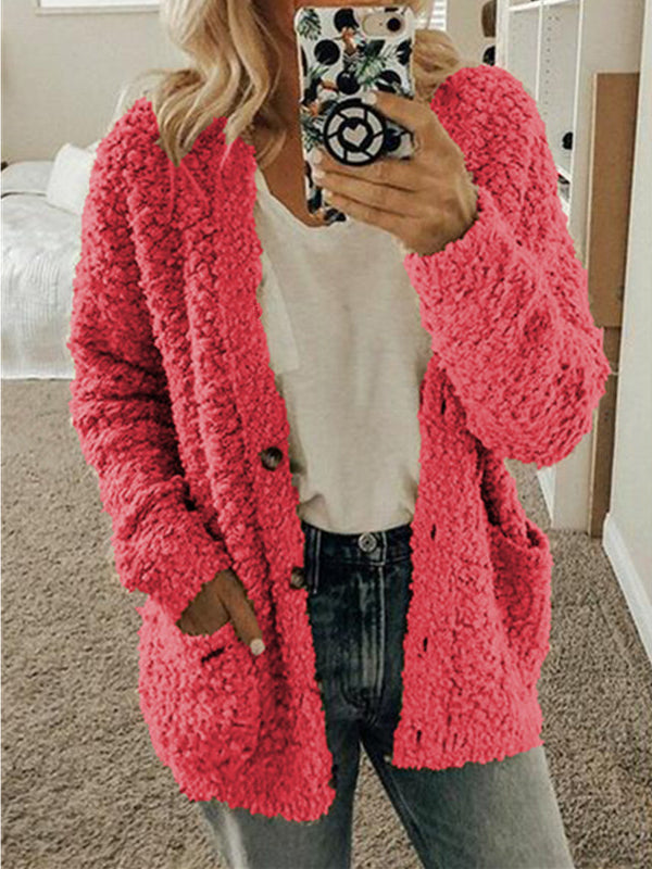 Woolen Coat Plus Size Top Pink