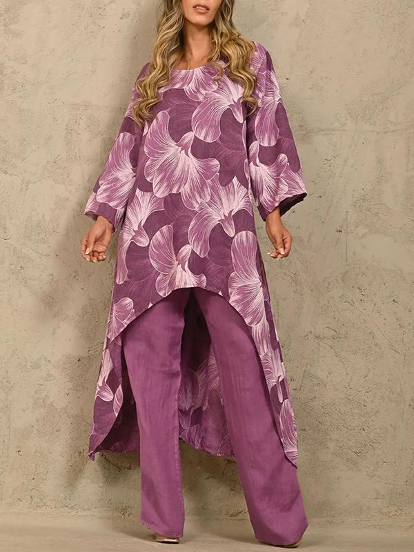 Printed long sleeve jumper irregular two-piece set Purple