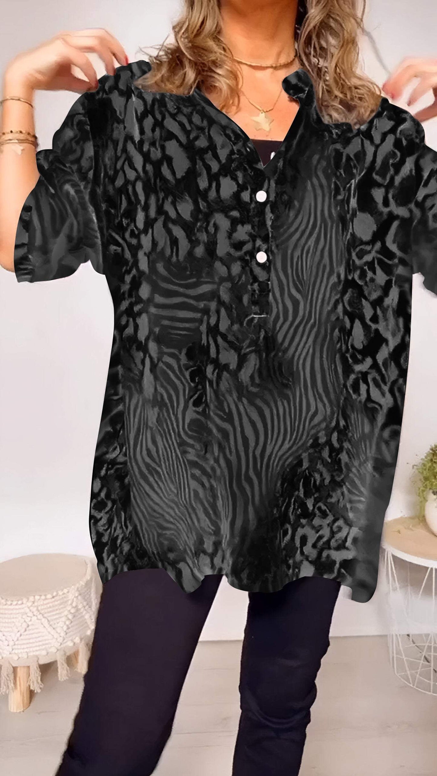 Women's V-neck Leopard Print Mid-sleeve Casual Top