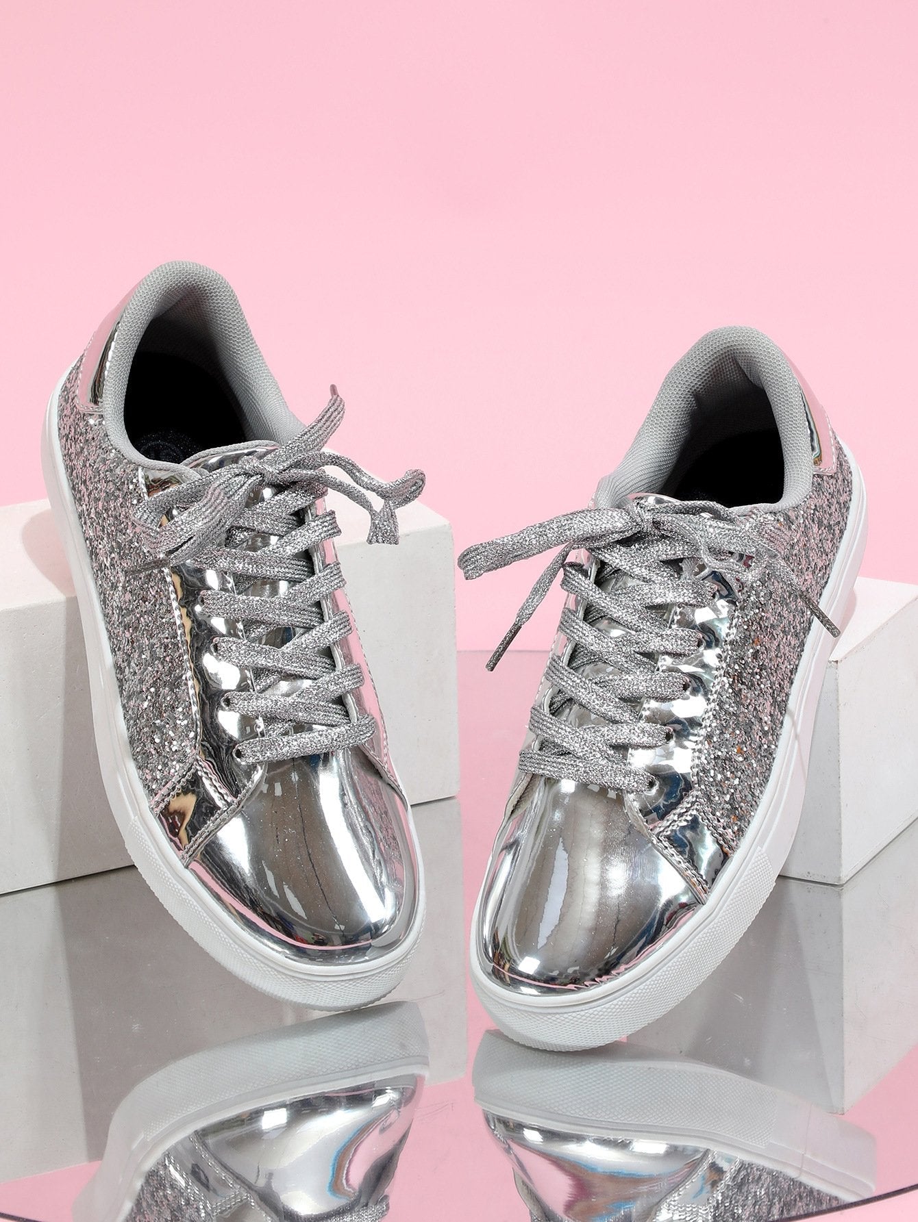 Women's Casual Glitter Walking Skate Shoes Silver