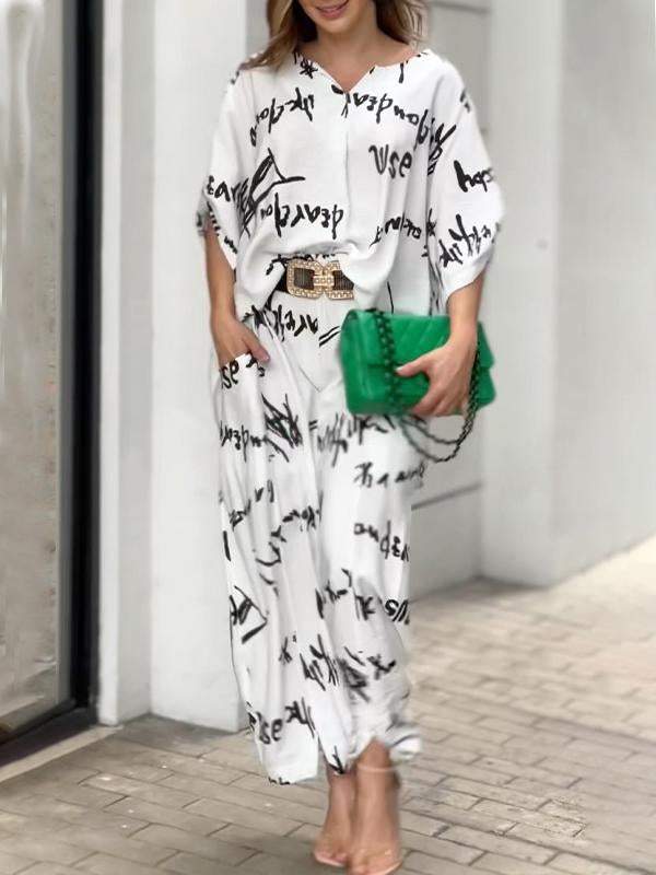 Letter Print Elegant Two-piece Suit