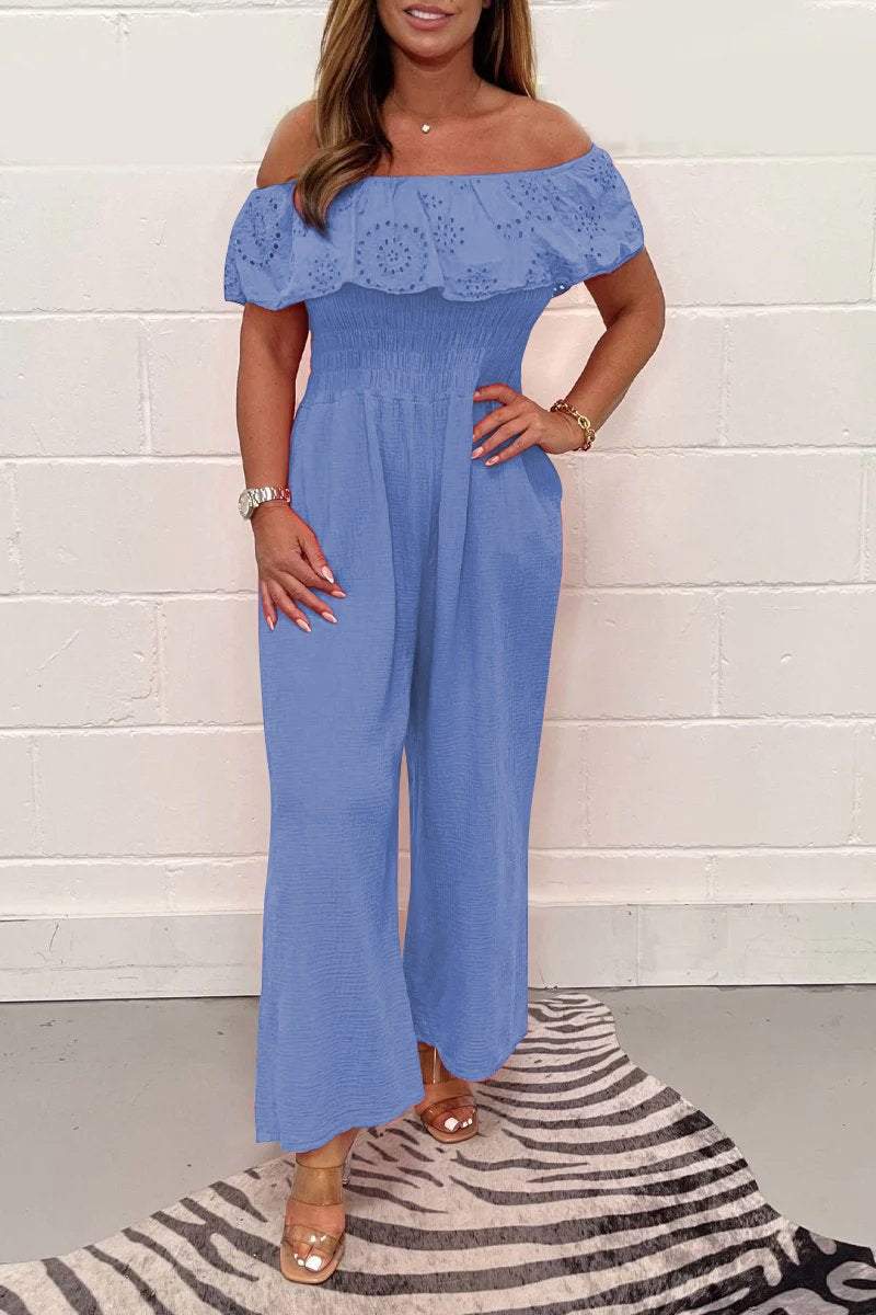 Solid color lace jumpsuit Blue