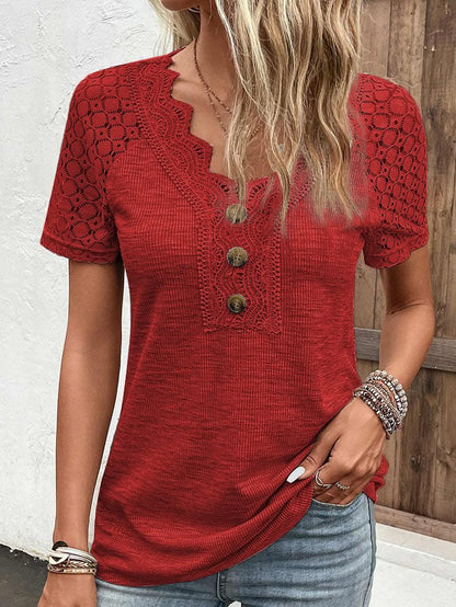 V Neck Casual Regular Fit Plain T-Shirt Red