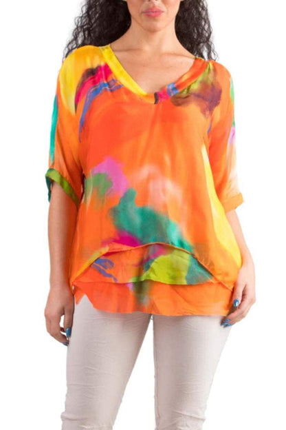 Printed Chiffon T-Shirt Orange