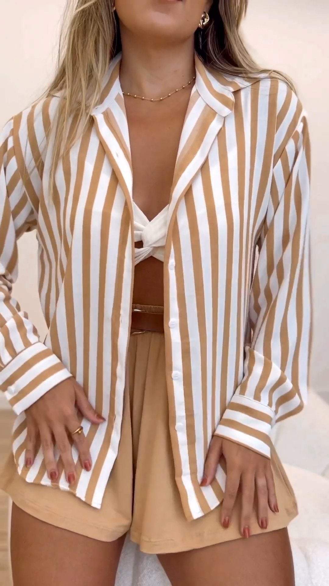 Women's Lapel Long Sleeve Striped Shirt