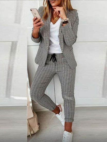 Women's Plaid Casual Suit Suit White