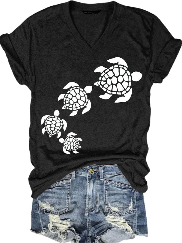 Nature Lover Sea Turtle Beach Casual V Neck Short Sleeve T-Shirt