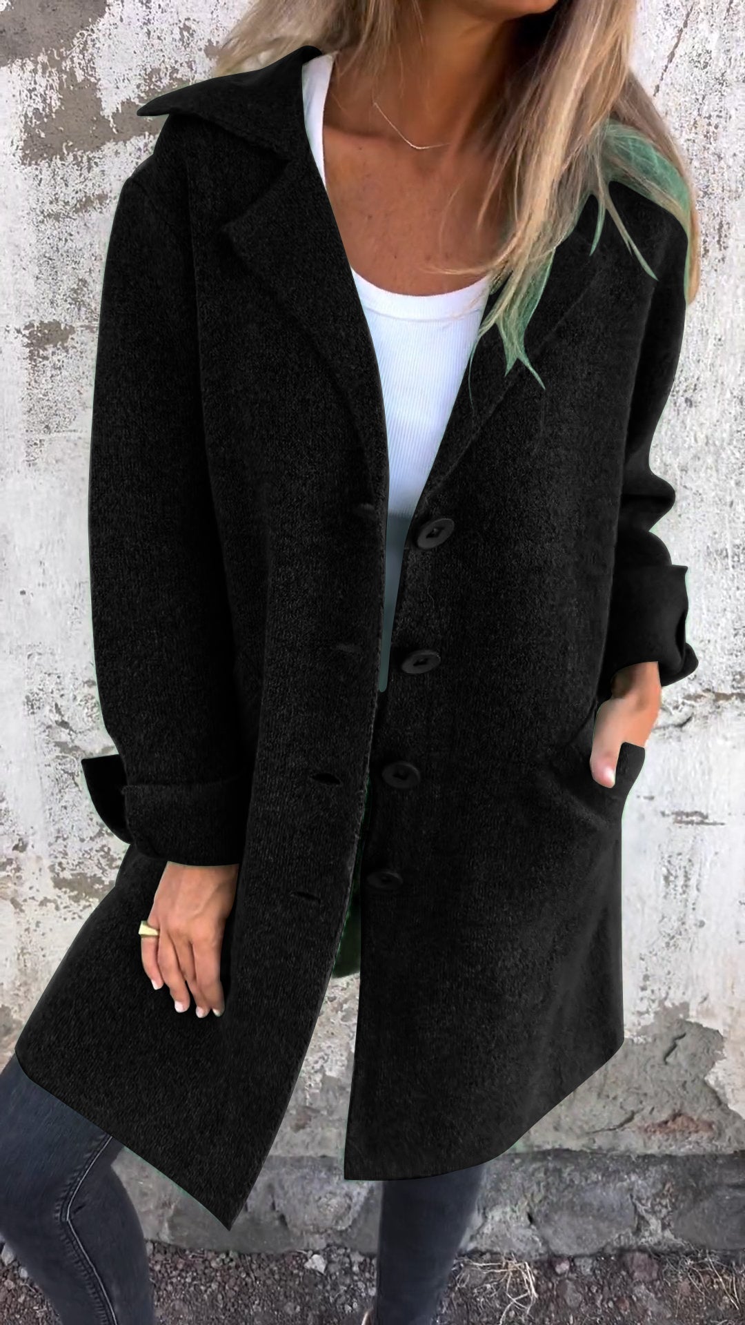 Casual Lapel Single-breasted Long Coat black