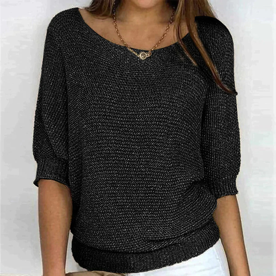 Solid Color Round Neck Sweater Black