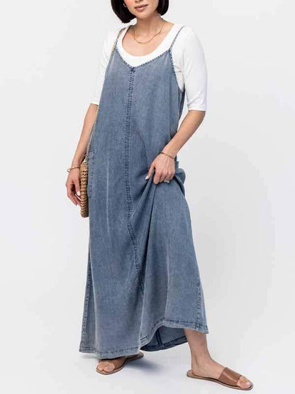 Women's V-neck Sleeveless Denim Dress