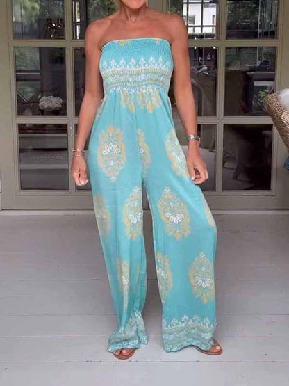 Women's Tube Top Sleeveless Printed Jumpsuit