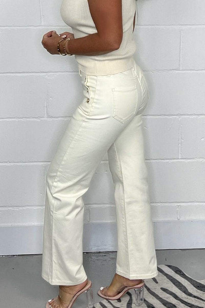 Gold Button Straight Leg Jeans