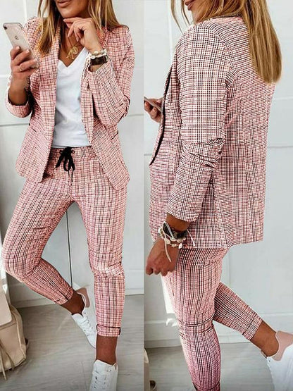 Women's Plaid Casual Suit Suit Pink