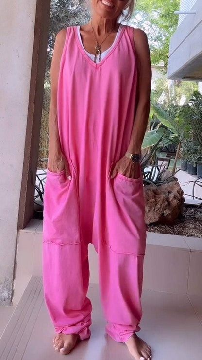 V-neck Sleeveless Casual Jumpsuit pink