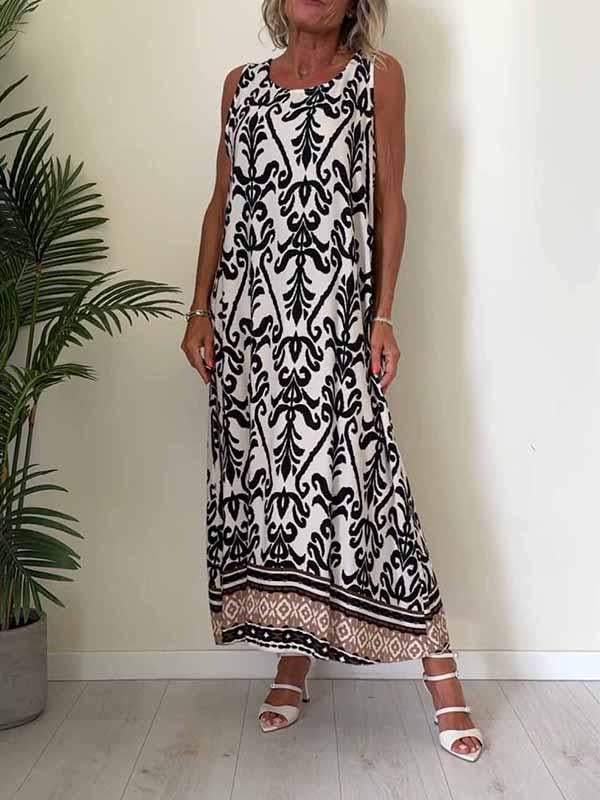 Women's Round Neck Printed Sleeveless Dress