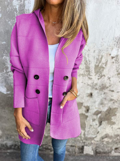 Hooded Casual Button-up Cardigan Purple